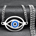 Hamsa Evil Eye Pendant Necklace — Stainless Steel
