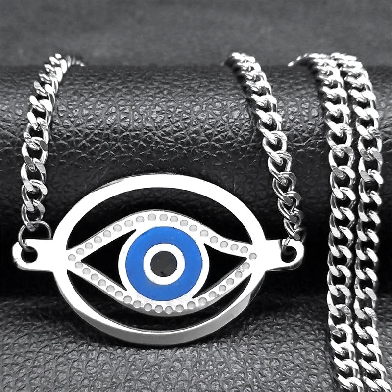 Hamsa Evil Eye Pendant Necklace — Stainless Steel