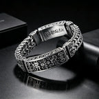 Vintage Men Stainless Steel Buddhist Motifs Bracelet Retro Pattern Link Chain Wrist Bangle Fashion Male Daily Jewelry