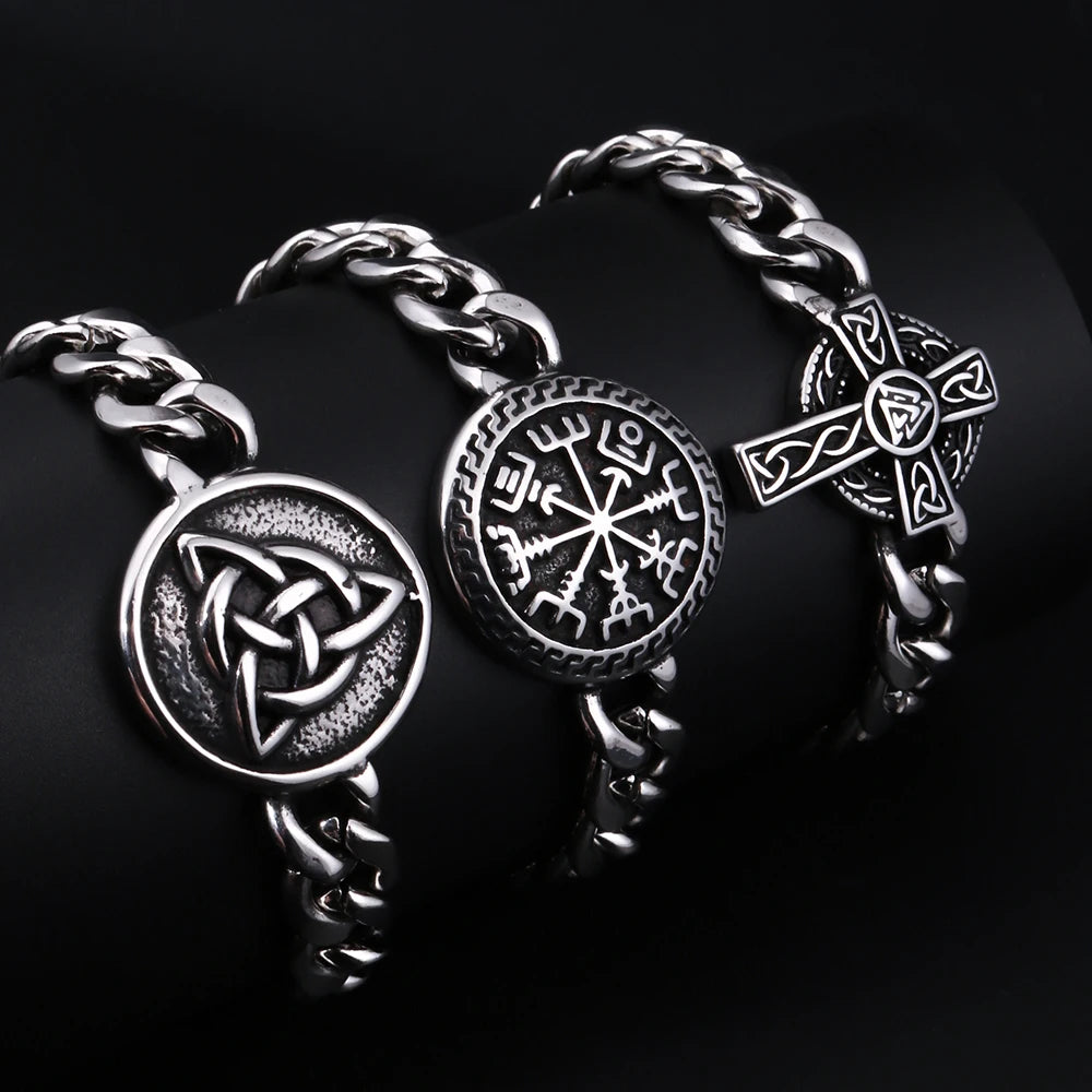 Medieval Norse Viking Rune Wolf Bracelet Man Stainless Steel Valknut Witch Knot Compass Bracelet for Men Scandinavian