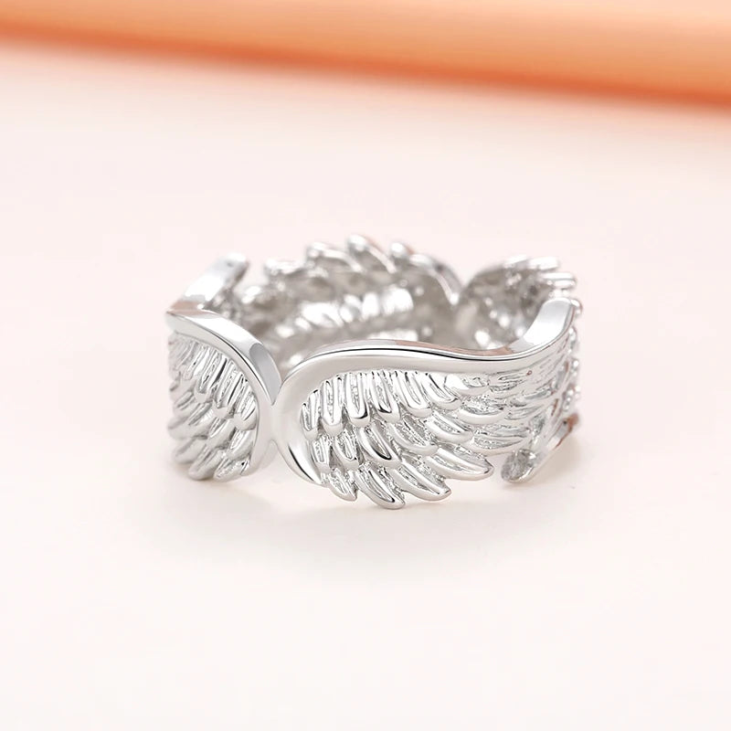 Angel Wing Feather Band Ring for Women — Silver-Tone