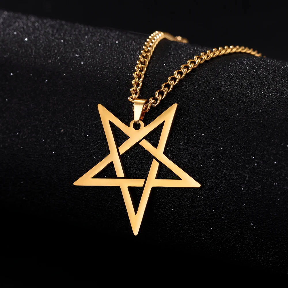 VASSAGO Stainless Steel Inverted Pentacle Necklace Gothic Pentagram Pendant Occult Amulet Witchcraft Satanic Jewelry