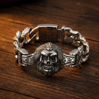 Massive Vintage Skull Wolf Head Cuff Man Bracelet for Men Gothic Punk Stainless Steel Bangle Heavy Metal Jewelry