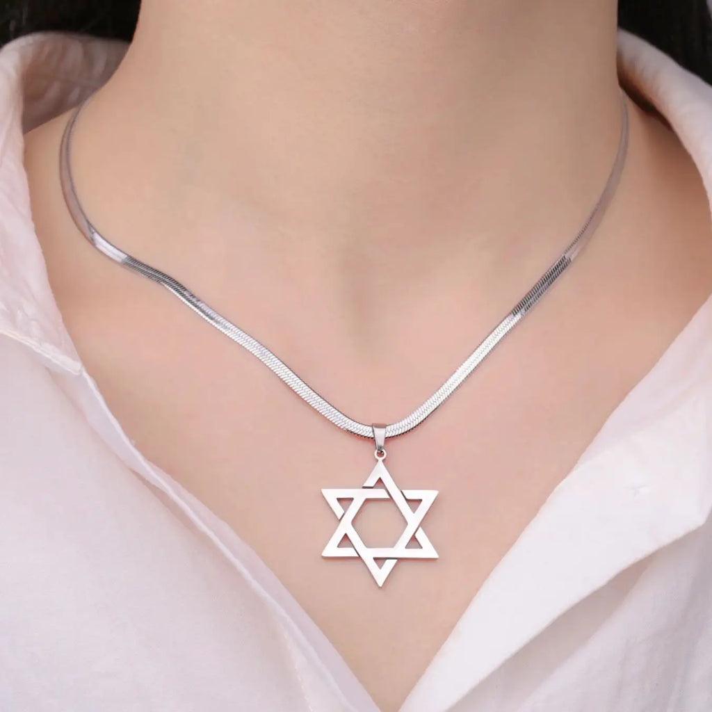 Star of David Snake Chain Necklace — Stainless Steel
