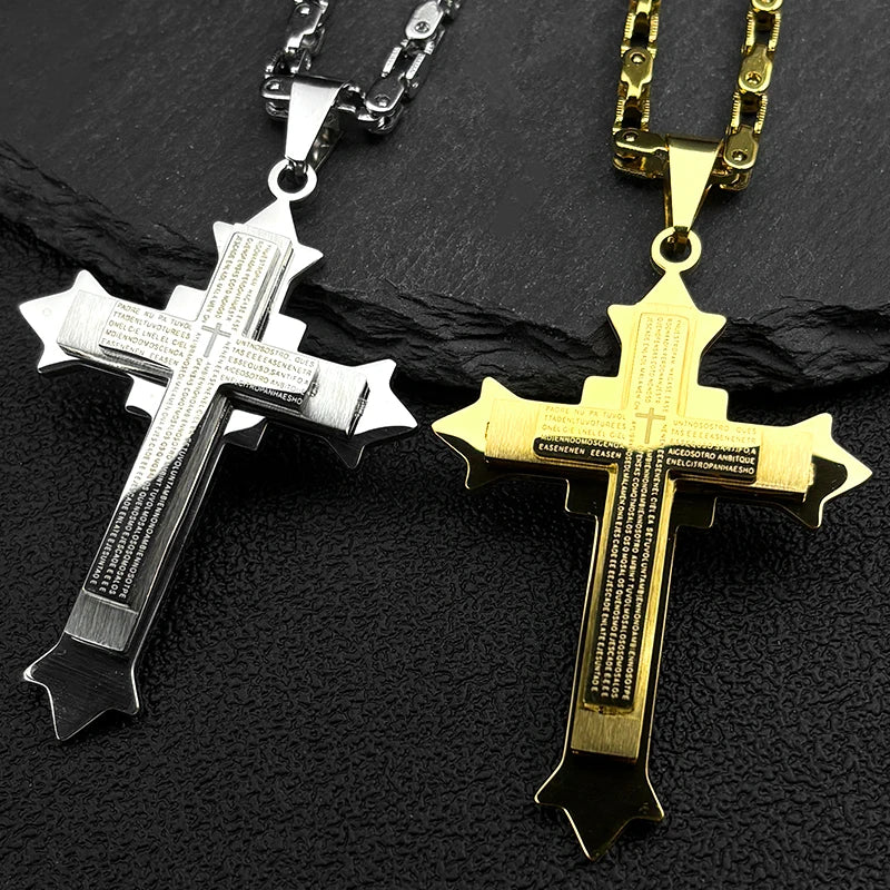 Simple Christian Cross Pendant Necklace Amulet — Stainless Steel