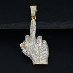 Hip Hop Big Polite Gesture Middle Finger Pendant Necklace with 11mm Crystal Cuban Chain HipHop Iced Out Necklaces Men