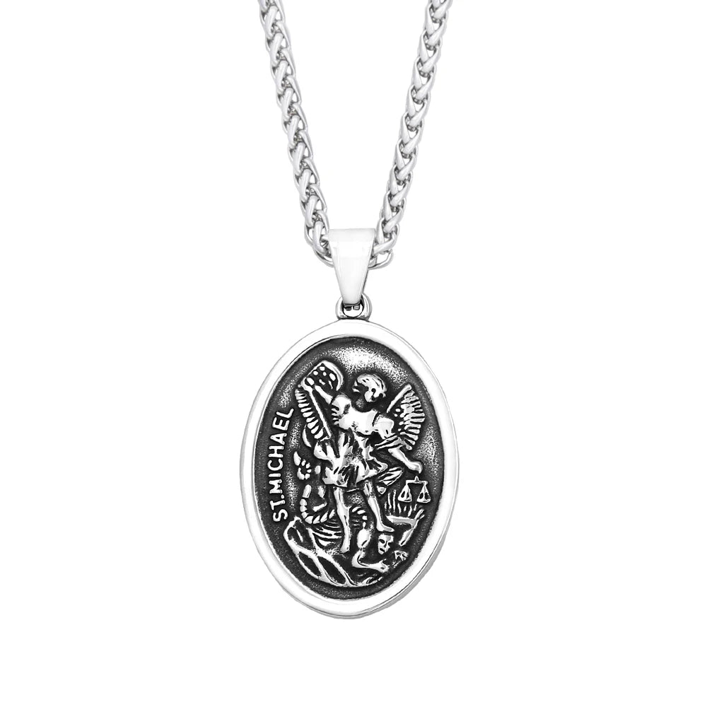 Vintage 316L Stainless Steel Archangel St.Michael Pendant Necklaces For Men Women Fashion Punk Amulet Jewelry Gifts Dropshipping