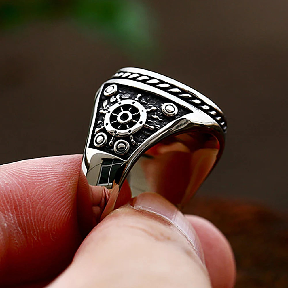Skull Dagger Steel Ring Vintage Unique Double