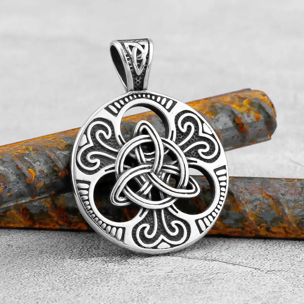 Retro Norse Rune Celtic Knot Necklace Gold Color Stainless Steel Viking Symbols Valknut Pendant Punk Male Gift Jewelry