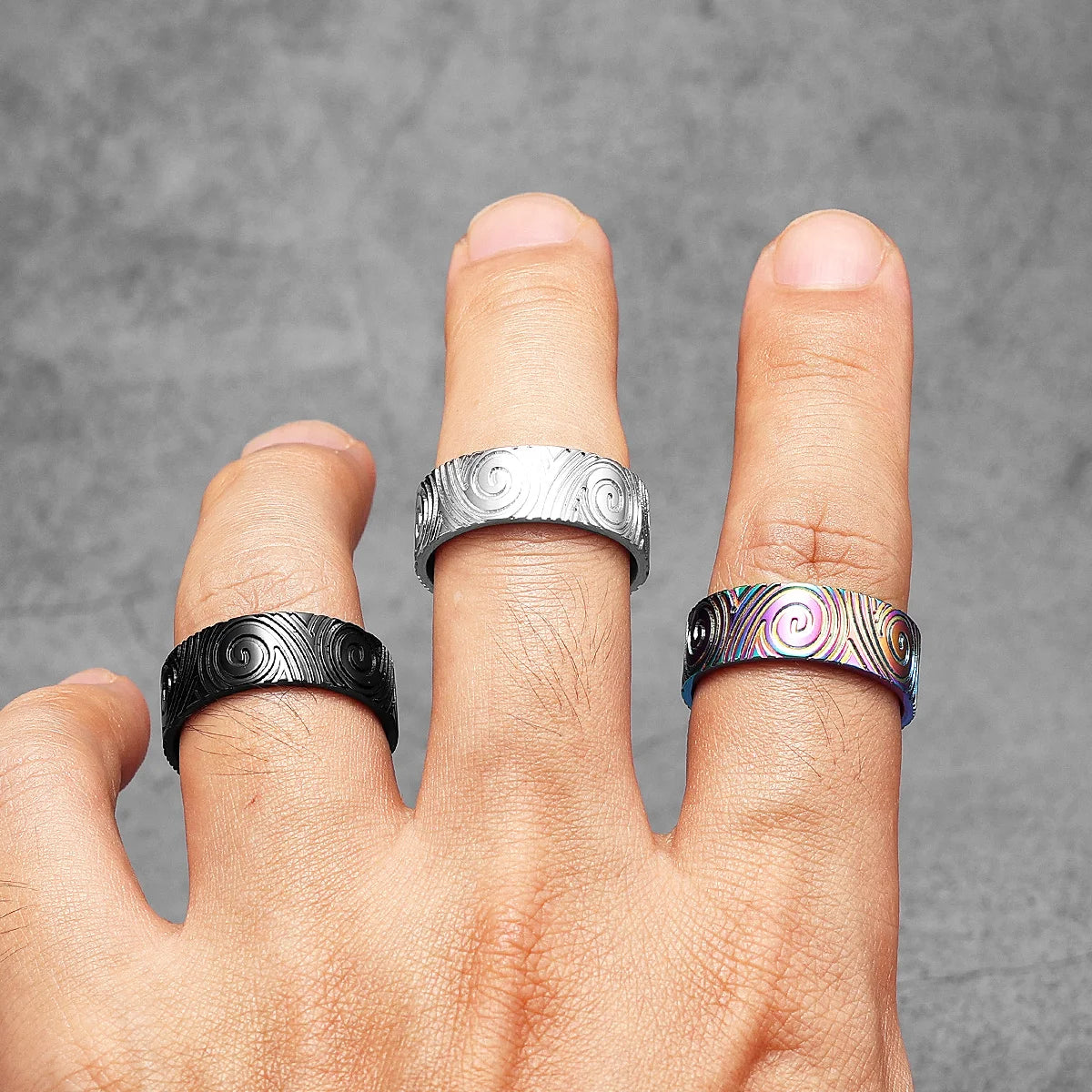 Fingerprint Swirl Ring — Stainless Steel