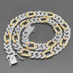 3:1 Figaro Link Chain Choker Necklace For Men Women 2tone Gold Silver Color Iced Out Rhinestones Miami Cuban Hip Hop