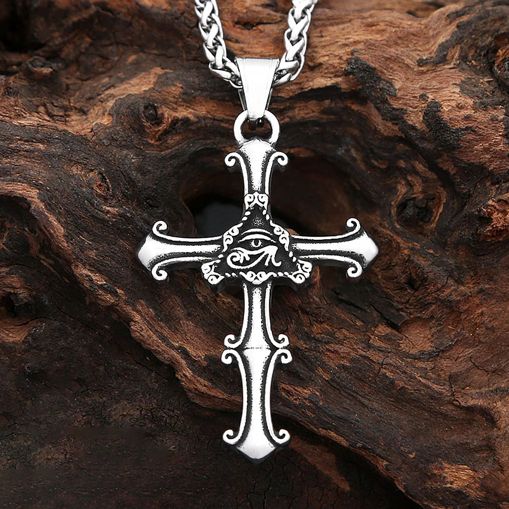 Cross Horus Eye Steel Pendant Vintage Egyptian