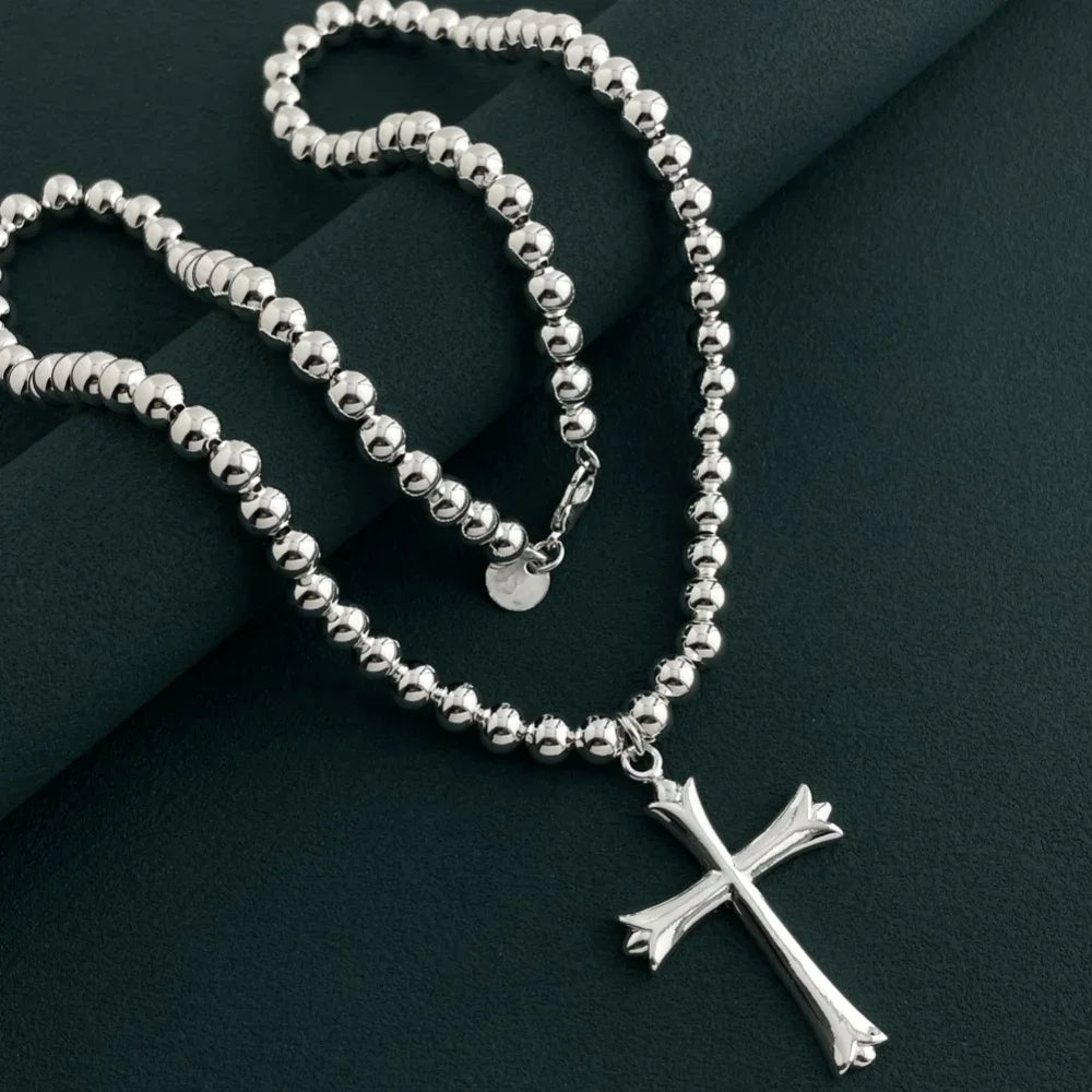 925 Sterling Silver Necklace Width 4mm/6MM Buddha Bead Chain Cross Pendant Chain for Women & Men Jewelry