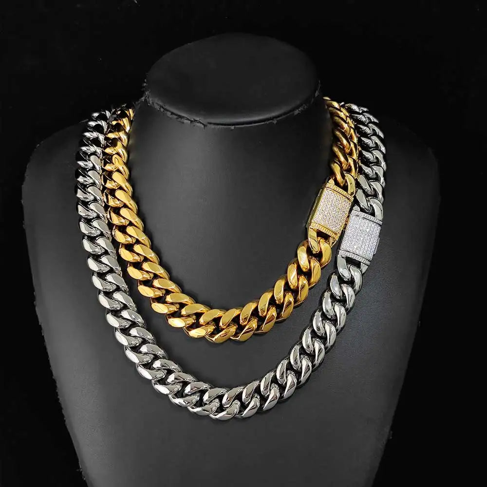 18K Gold Cuban Chain Necklace Iced Out 18MM