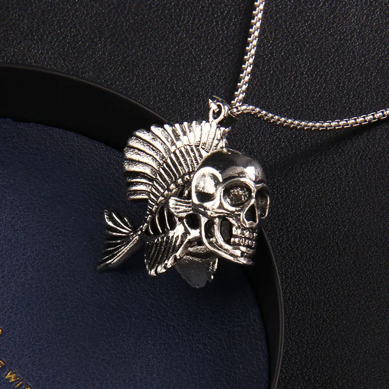 Skull Fish Steel Pendant European American Retro