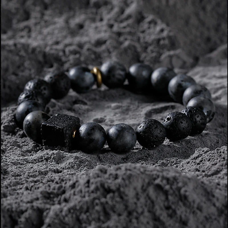 Block Volcanic Lava Stone Bracelet Men Black Classic Matte Obisidian Labradorite Bead Jewelry Women Birthday Gift for