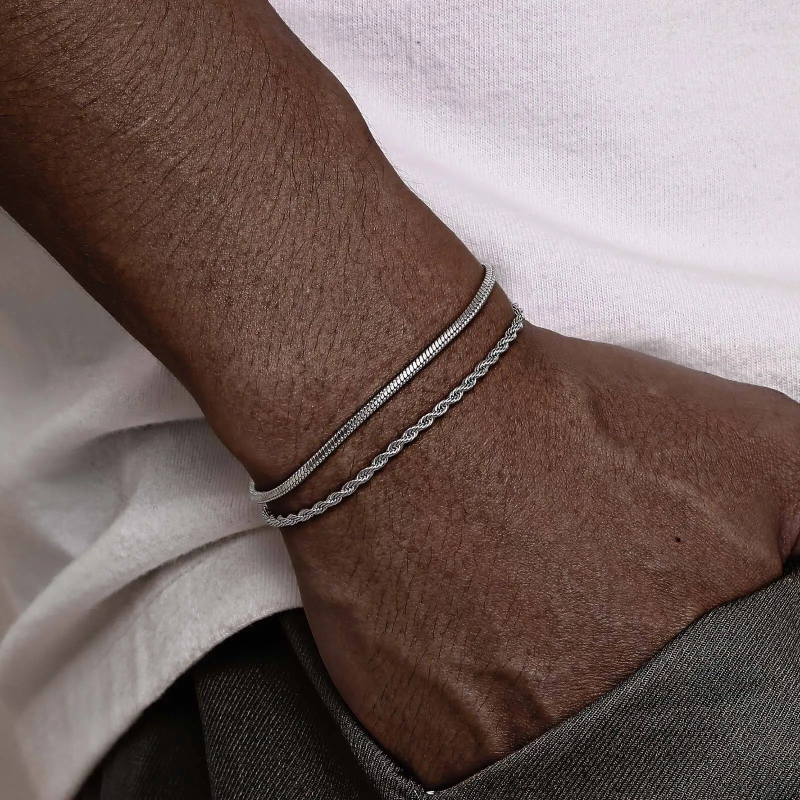 Rope Chain Bracelet Set — Stainless Steel