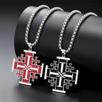 Jerusalem Crusader Cross Necklace — Five-Fold, Stainless Steel