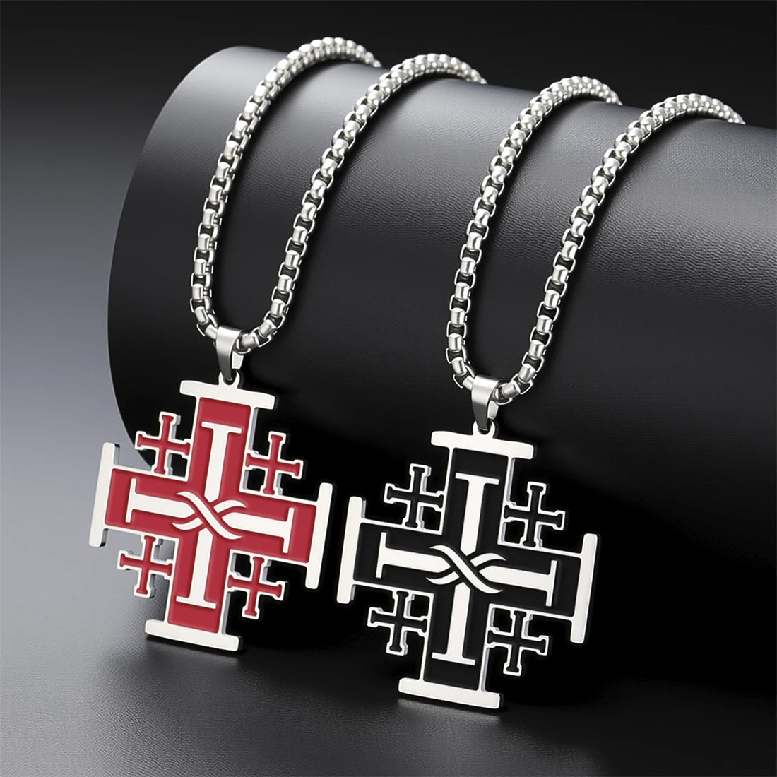 Jerusalem Crusader Cross Necklace — Five-Fold, Stainless Steel