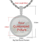 Large Round Photo Customized Pendant Necklace For Women Men Full Zirconia Neck Chain Hiphop Jewelry Memory Couple