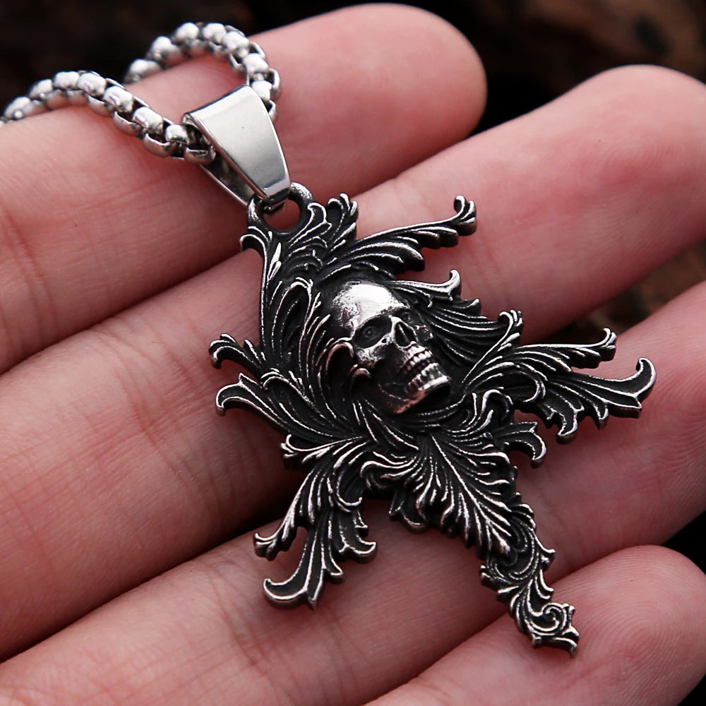 Gothic Death Skull Pendant — Stainless