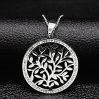 Iced Out Tree of Life Silver Necklace — Stainless Steel