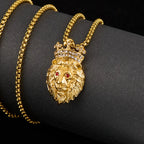 Lion Head Crown Pendant Necklace — Iced Out, Stainless Steel