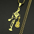 Treble Clef Pendant Necklace For Musicians Music Note Guitar Trumpet Charms Stainless Steel Chain Rock Hiphop Jewelry