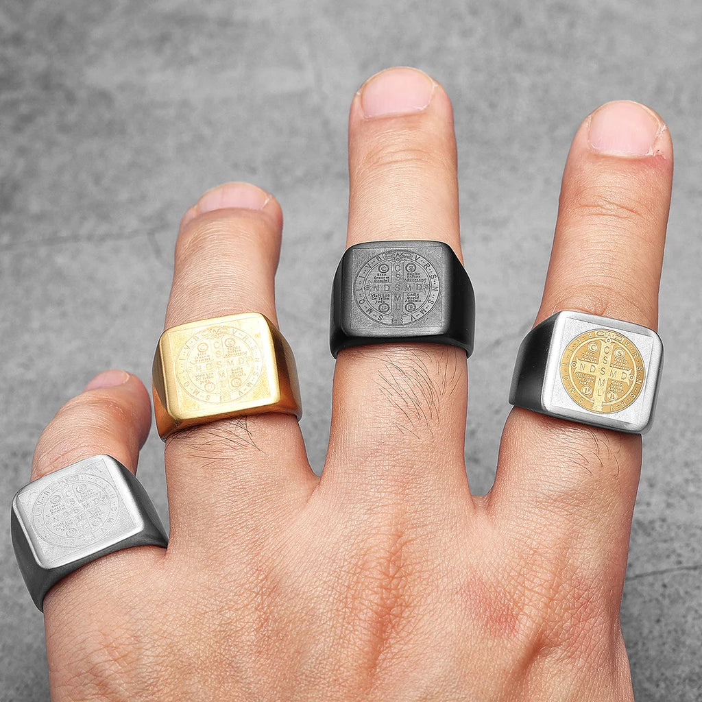 Exorcism Saint Benedict Cspb Stainless Steel Men Rings Punk For Male Women Fashion Jewelry Creativity Gift