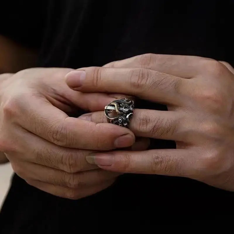 Pirate Kraken Rings for Men Women Vintage Medal Finger Ring Jewelry Gift Resizable