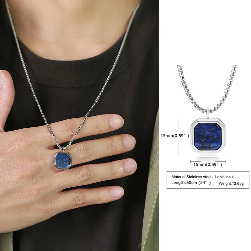 Tiger Eye Lapis Stone Pendant — Stainless