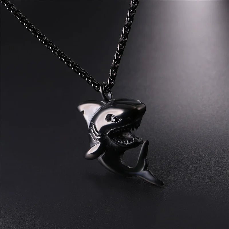 New Hip-Hop Rock Fashion Personality Men's Necklace Domineering Shark Pendant Punk Style Jewelry Accessories