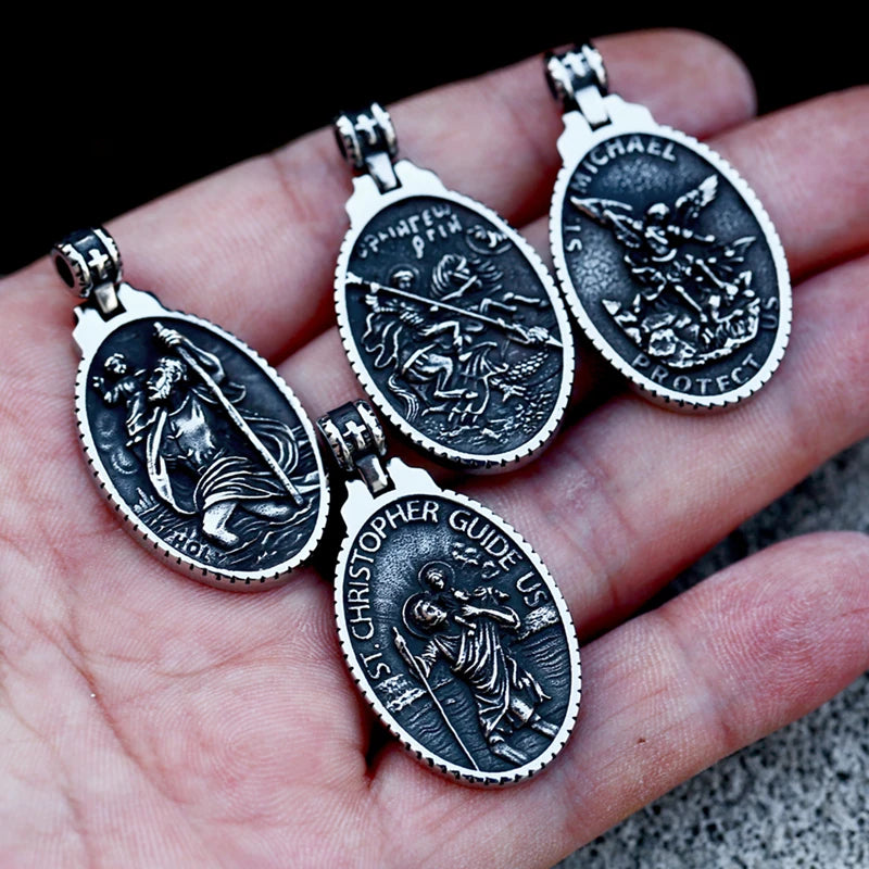 St Christopher Men's Patron Saint Of Time Travelers Archangel Michael dragon slayer st george Pendant Chain Necklace