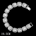 Hip Hop Full Crystal Heart Tennis Chain Bracelets for Men Women Bling Square Rhinestone Cuban Link Chain Bracelet Luxury Jewelry