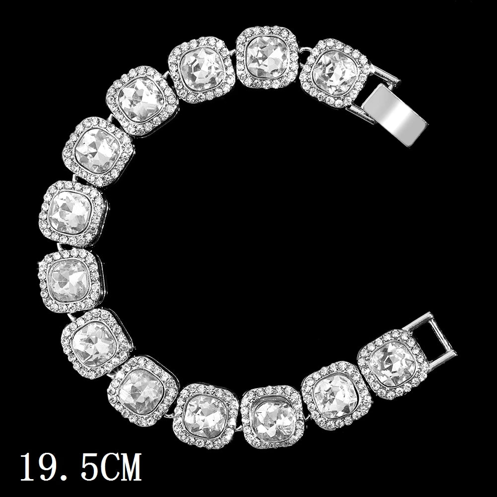 Hip Hop Full Crystal Heart Tennis Chain Bracelets for Men Women Bling Square Rhinestone Cuban Link Chain Bracelet Luxury Jewelry