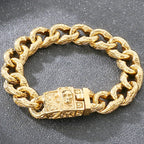 Punk Skeleton Jewelry Vintage Cuban Link Chain Bracelet for Man With Skull Head Clasp 316L Stainless Steel Bracelets