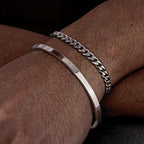 Vnox 2pcs Stackable Bracelets for Men Teens, Open Cuff Bangle, Twisted Rope Figaro Chain Cuban Link Chain Bracelets Set