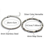 Punk 2Pcs/set Natural Stone Bracelet Men Stainless Steel Chain Tiger Eyes Hematite Beaded Braslet Cool Boyfriend Gifts For Him