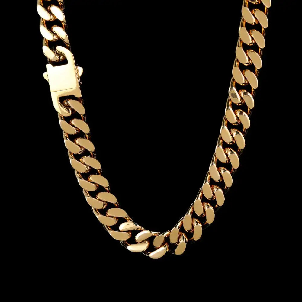 Popular Hip Hop Necklace Gold Plated Stainless Steel Cuban Link Chain Necklace Jewelry For Men