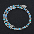 Cuban Iced Out Gold Necklace Blue Opal CZ