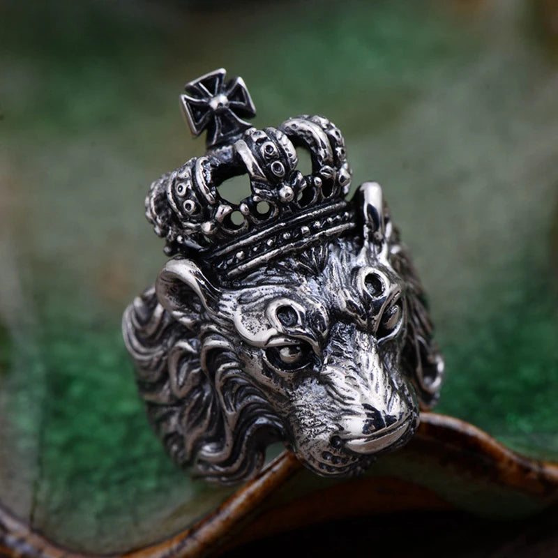 Retro Lion Crown Ring For Men Silver Color Punk Gothic Adjustable Ring Rock Hiphop Biker Jewelry Accessories Man Gift