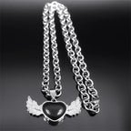 Gothic Heart Angel Wings Pendant — Black SS