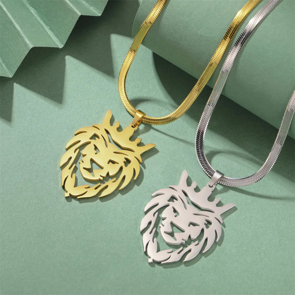 Crown Lion King Snake Chain Pendant — Stainless Steel