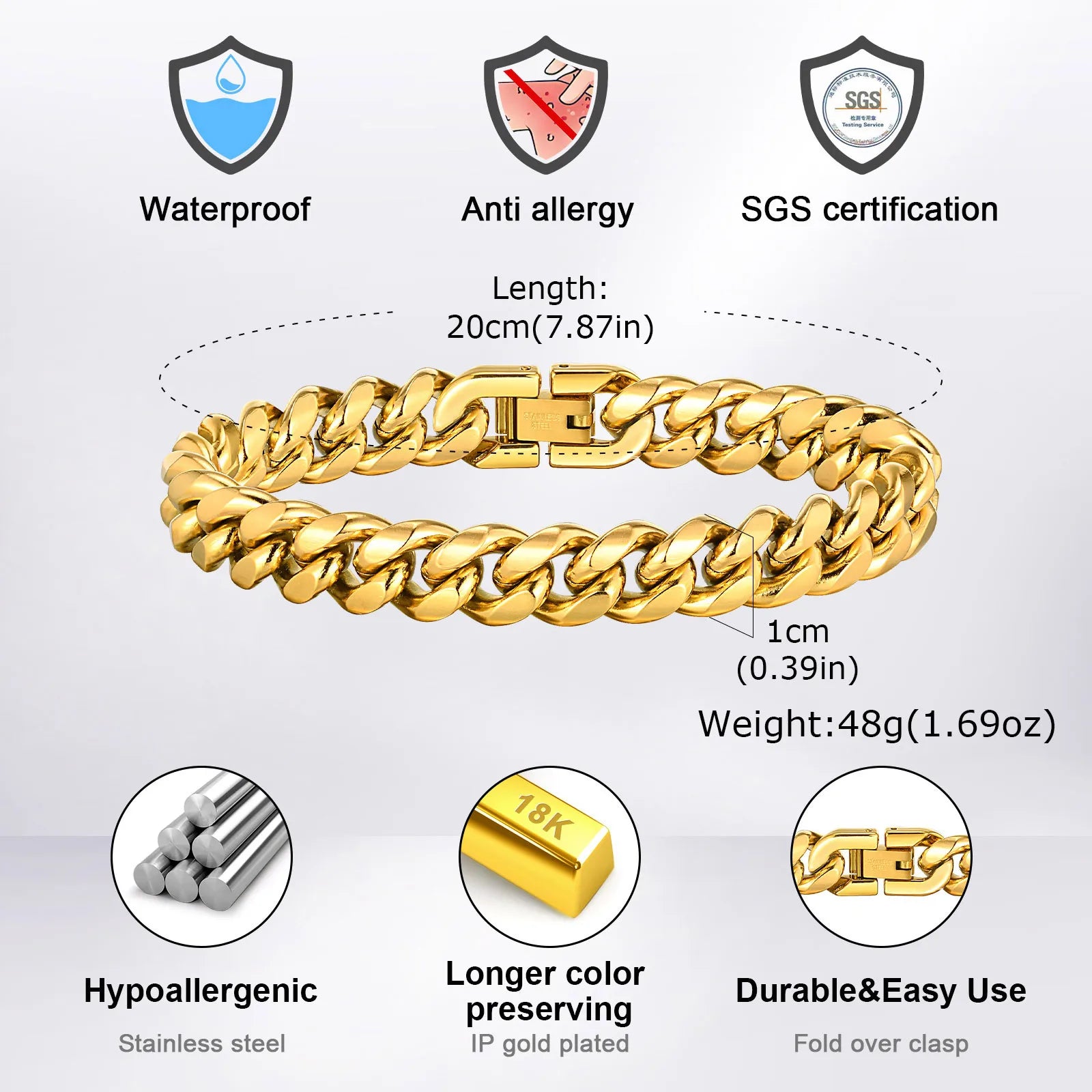 Gold Cuban Chain Bracelet 6-12mm — Gold