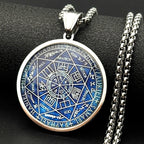 Seven Archangels Glass Medal Angel Pendant Necklace for Women Men Stainless Steel Seal of Solomon Protection Chain