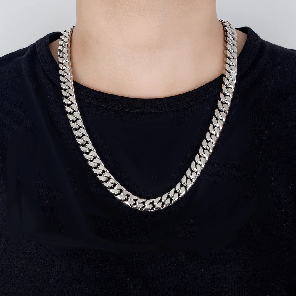Hip Hop Punk 12mm Curb Cuban Chain Necklaces For Men 925 Sterling Silver Link Chain Chokers Solid Silver Metal on Neck Jewelry