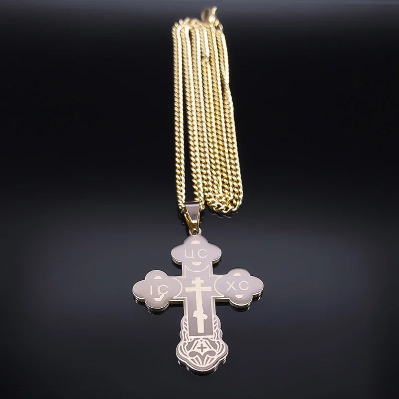 Stainless Steel Orthodox Cross Necklace Minimalist Latin Cross Budded Russian Slavic Christian Serbian Talisman
