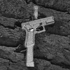 THE BLING KING Iced Out Full Zirconia Large Size Pistol Gun Pendant Necklace Punk Hip Hop Mens Rapper Shiny Party