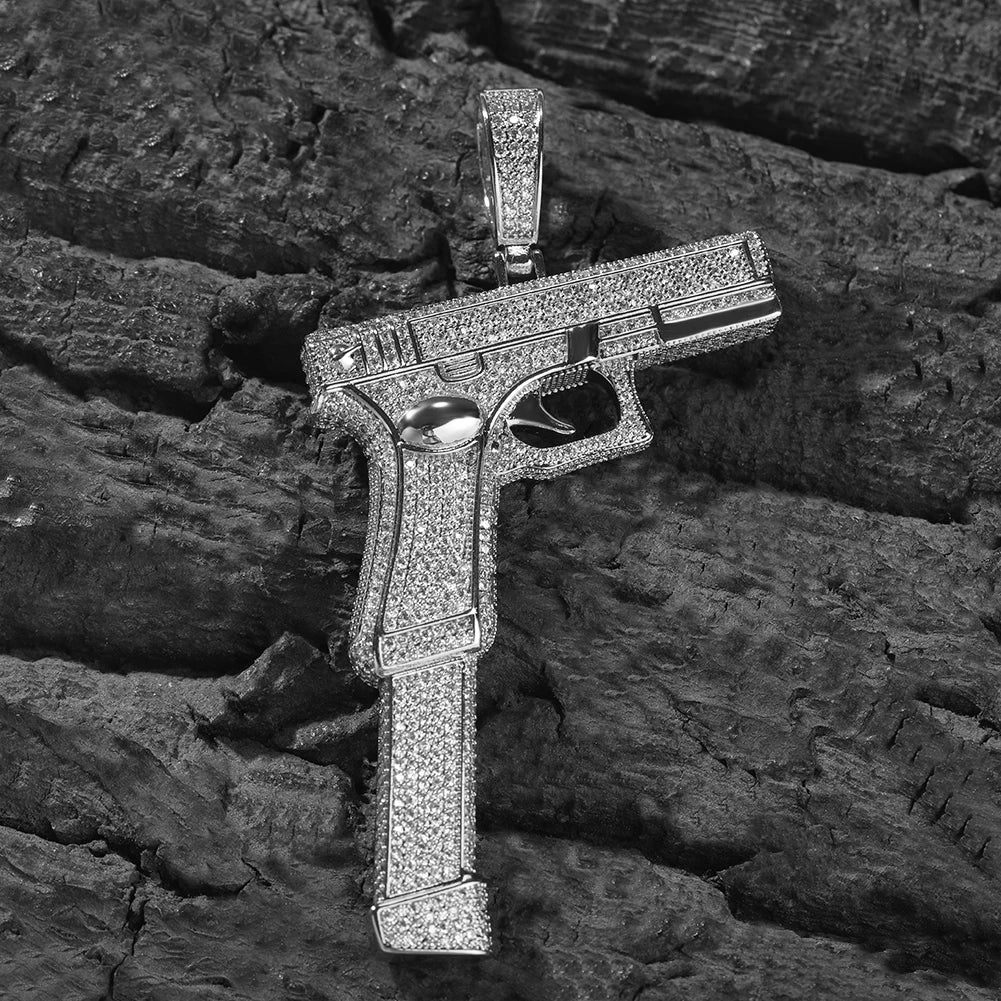 THE BLING KING Iced Out Full Zirconia Large Size Pistol Gun Pendant Necklace Punk Hip Hop Mens Rapper Shiny Party Jewelry Gift