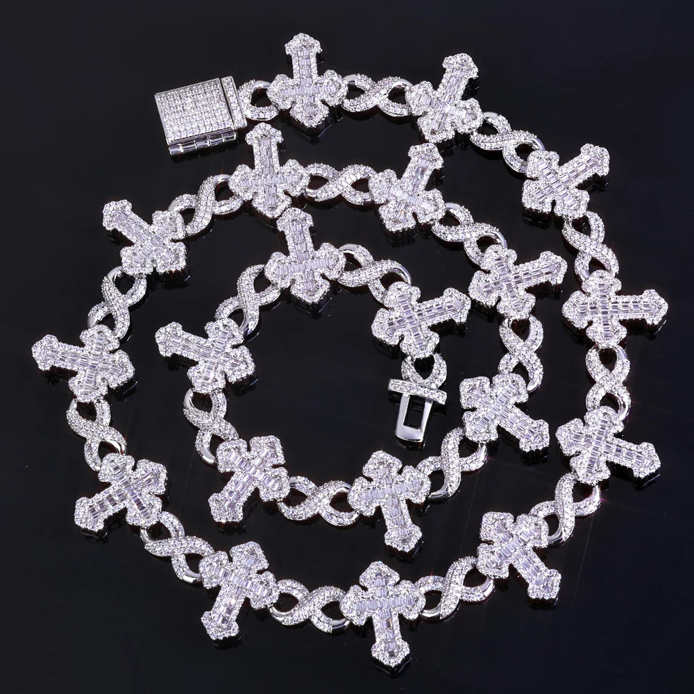 Iced Out Cross Cuban Chain Necklace Infinity CZ